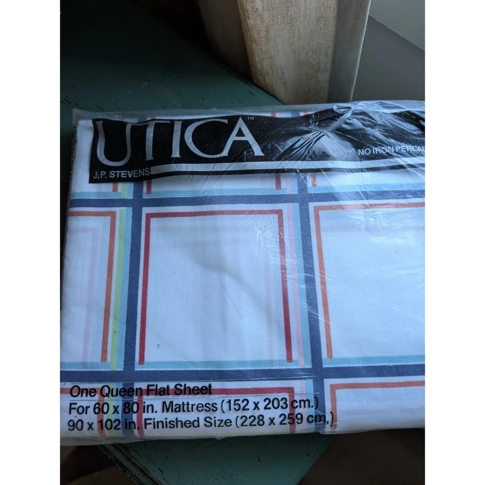 Vintage Utica Fine Arts J.P. Stevens RARE Queen Flat Sheet Gridlock, Brand New